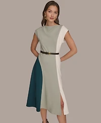 Women's Cap-Sleeve Colorblock Midi Dress