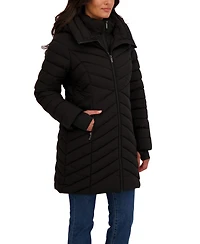 Sebby Collection Women's 3/4 Hooded Stretch Puffer with Bib