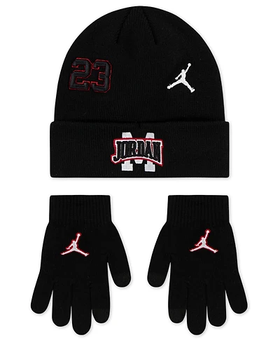 Jordan Big Kids 2-Piece Neutral Patch Beanie and Gloves Set