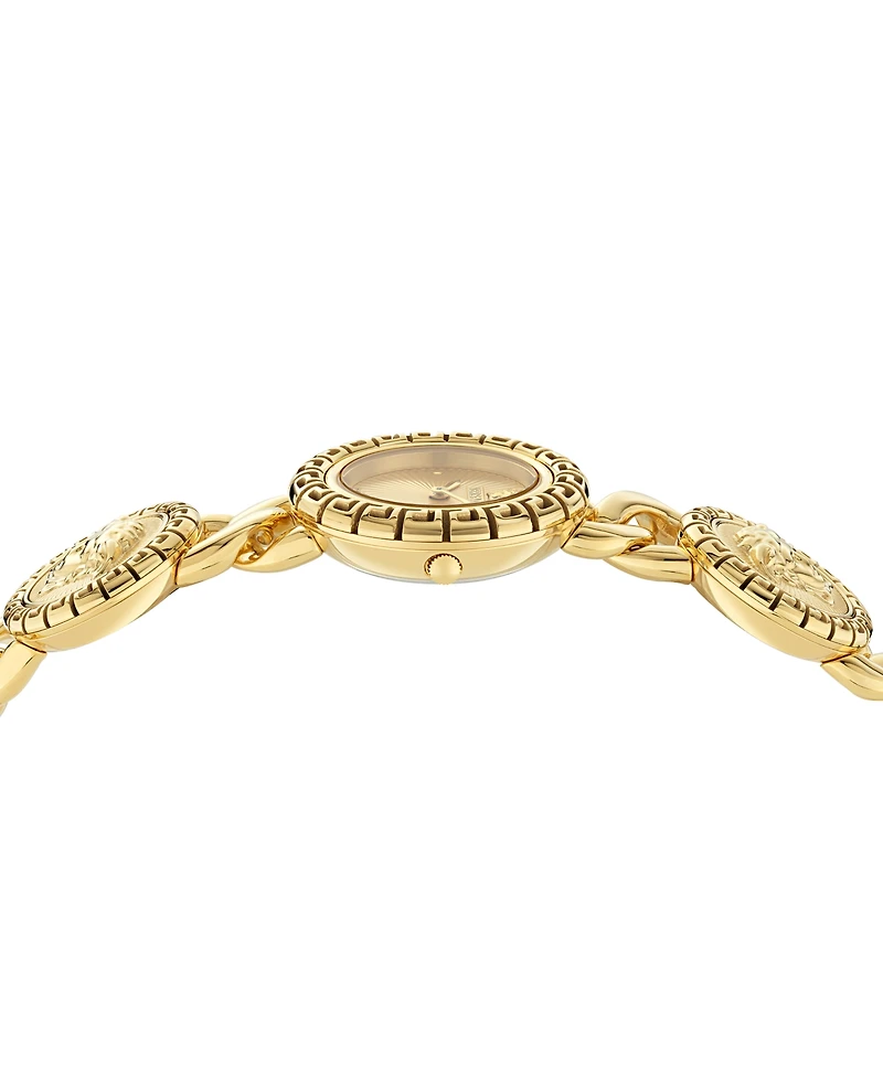 Versace Women's Swiss La Greca Stud Icon Gold Ion Plated Link Bracelet Watch 28mm