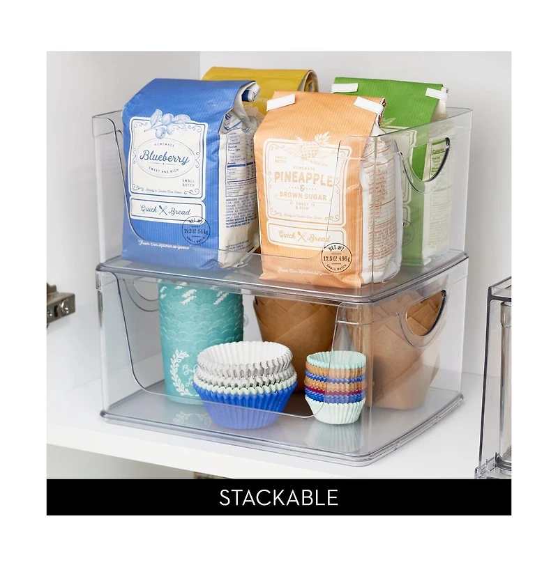 iDesign Stackable Open-Front Bin with Handles, Set of 4, Clear, Made in Usa