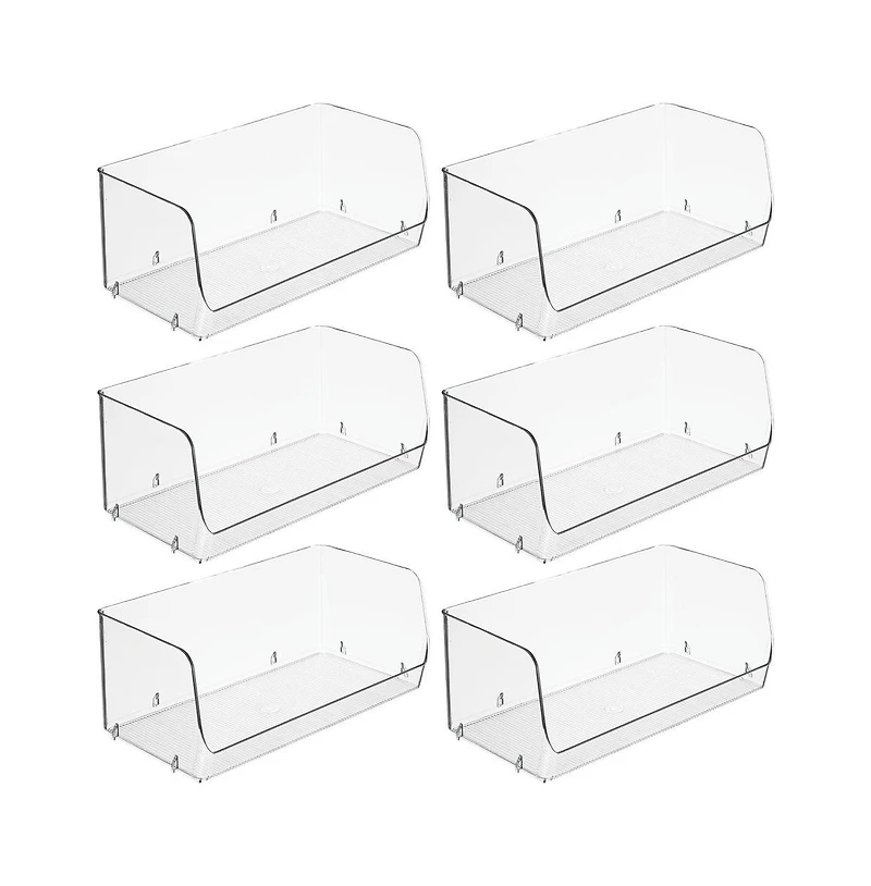iDesign Wide Stackable Open-Front Storage Bins - Set of 6 - Clear - Made in Usa