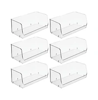 iDesign Wide Stackable Open-Front Storage Bins - Set of 6 - Clear - Made in Usa