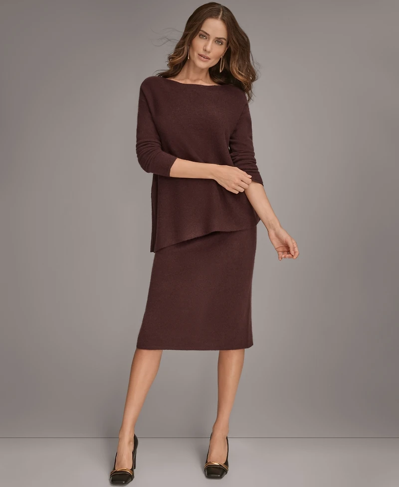 Donna Karan New York Women's Asymmetric Hem Cashmere Poncho Sweater