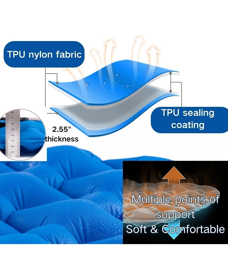 Naturehike Inflatable Double Camping Sleeping Pad,Ultralight Durable 2.55" Thickness Camping Mattress,Compact Air Mat for Hiking,Traveling,Outdoo