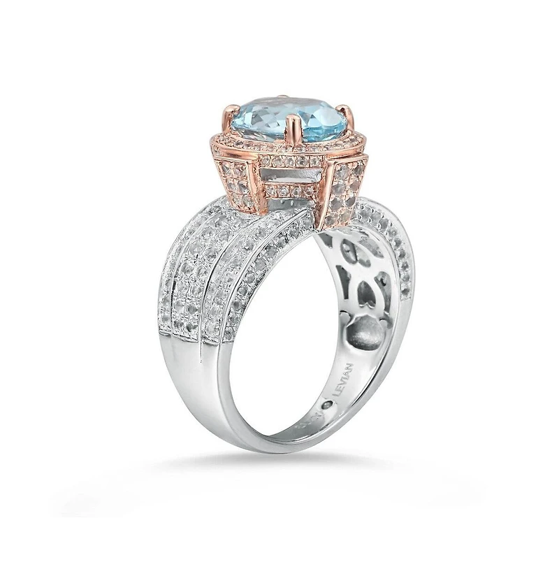 Suzy Levian New York Two-Tone Sterling Silver Oval Cut Center Topaz Cocktail Milano Ring