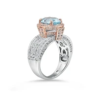 Suzy Levian New York Two-Tone Sterling Silver Oval Cut Center Topaz Cocktail Milano Ring