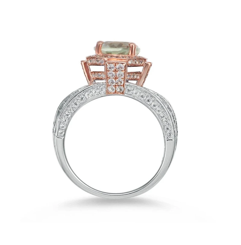 Suzy Levian New York Two-Tone Sterling Silver Oval Cut Center Topaz Cocktail Milano Ring