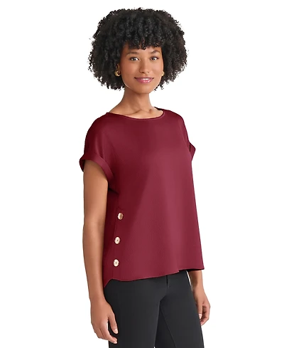 Jones New York Petite Hammered Satin Button-Trim Blouse