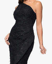 Xscape Petite Sequin Embroidery One-Shoulder High-Low Gown