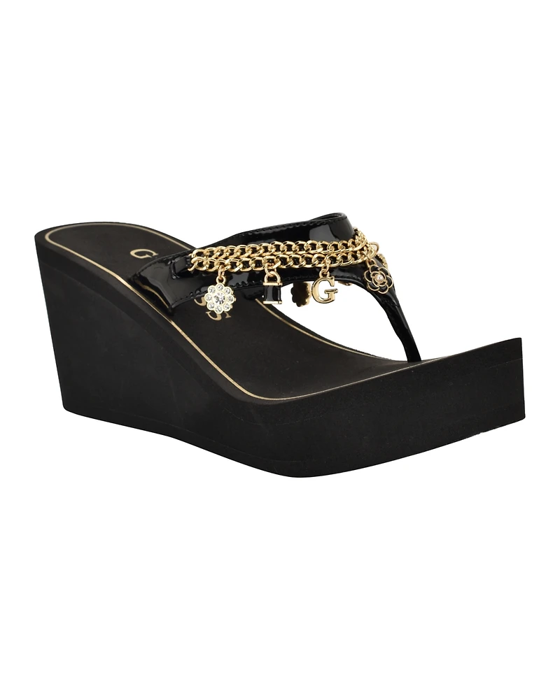 Guess Women's Sutton Charms Eva Thong Wedge Sandals