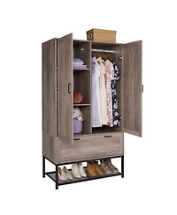 Slickblue Modern 2-Door Wardrobe Cabinet with Shoe Rack for Bedroom Storage and Organization