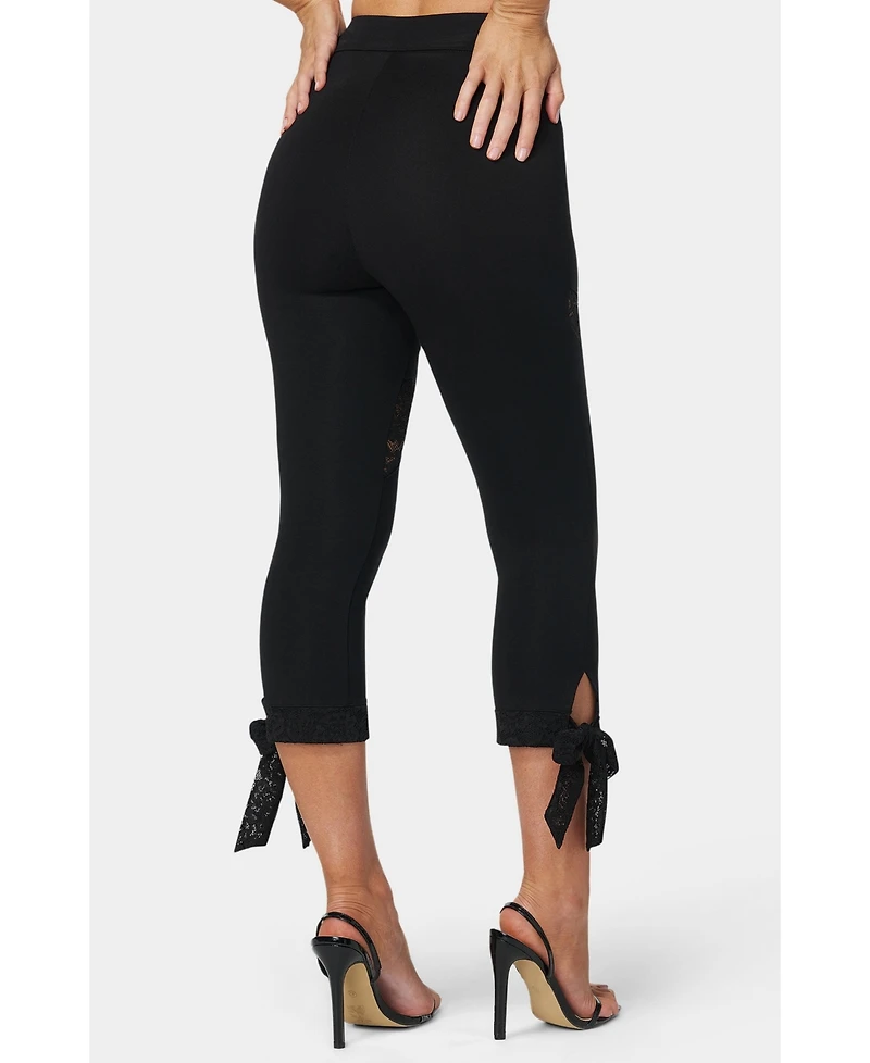 Bebe Women's Lace Insert Bow Capri Legging