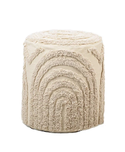 Nordlys - Beige Patterned Fabric Pouf Vintage Style Upholstery Living Room