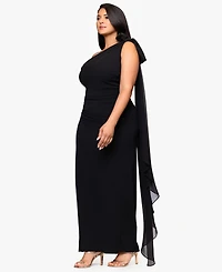 Xscape Plus-Size One-Shoulder Sash Gown