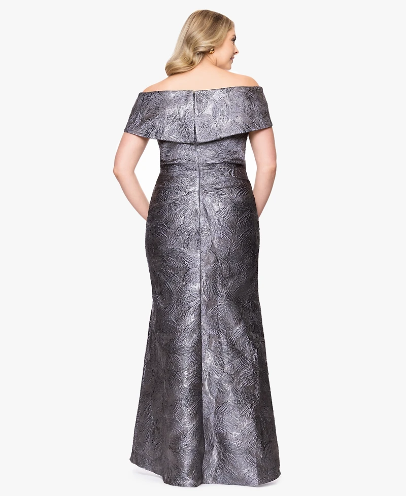 Xscape Plus-Size Brocade Sweetheart Neck Gown