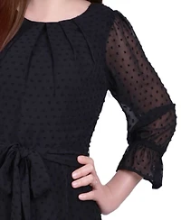 Ny Collection Petite 3/4 Sleeve Belted Swiss Dot Dress
