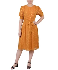 Ny Collection Petite Elbow Sleeve Swiss Dot Dress