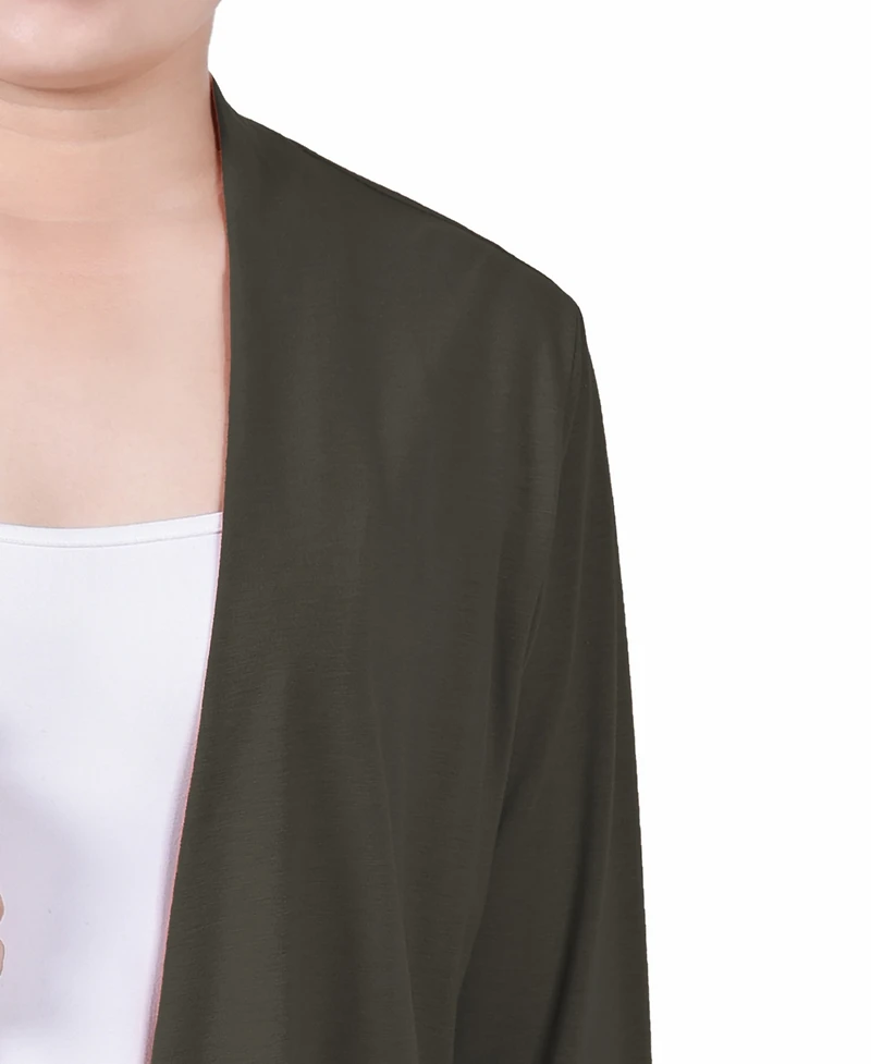 Ny Collection Petite Solid 3/4 Sleeve Cardigan Sweater
