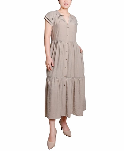Ny Collection Petite Short Sleeve Midi Slubbed Dress
