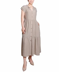 Ny Collection Petite Short Sleeve Midi Slubbed Dress