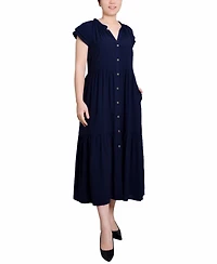 Ny Collection Petite Short Sleeve Midi Slubbed Dress