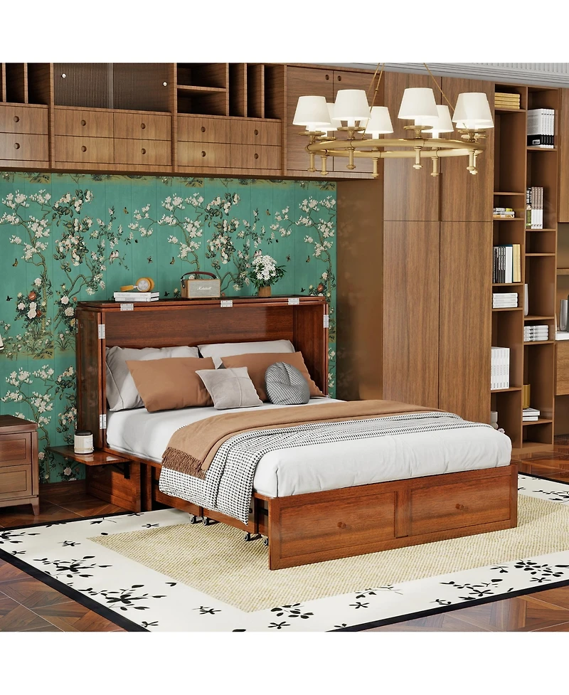 Livelylodge Murphy Bed Cabinet, Queen Murphy Bed with Usb and Charging Ports, Cabinet with Drawer Includes Storage Cabinet, Queen Suit for Guest Room,