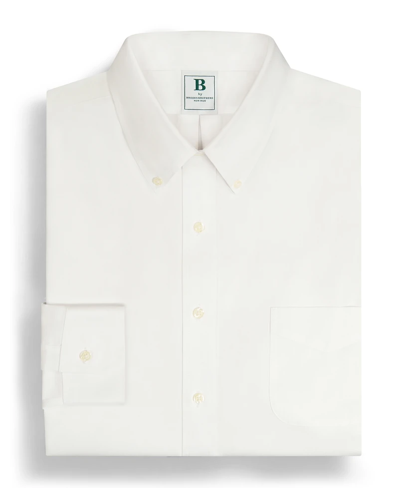 Men's Regular Fit Non-Iron Polo Button-Down Collar Solid Pinpoint Dress Shirt