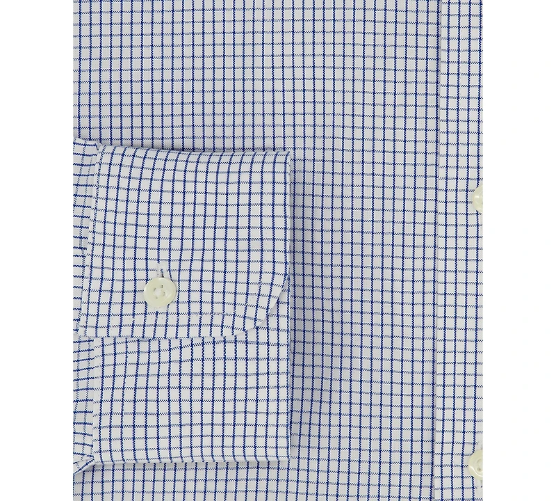 Men's Regular Fit Non-Iron Polo Button-Down Collar Blue Check Pinpoint Dress Shirt