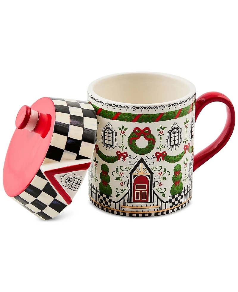 MacKenzie-Childs Holly Village Ceramic Lidded Mug