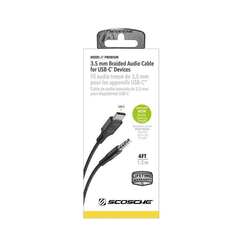 Scosche Braided Usb C to 3.5mm Aux Cable 4ft-Gray