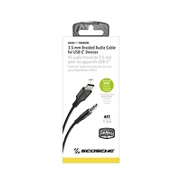 Scosche Braided Usb C to 3.5mm Aux Cable 4ft-Gray