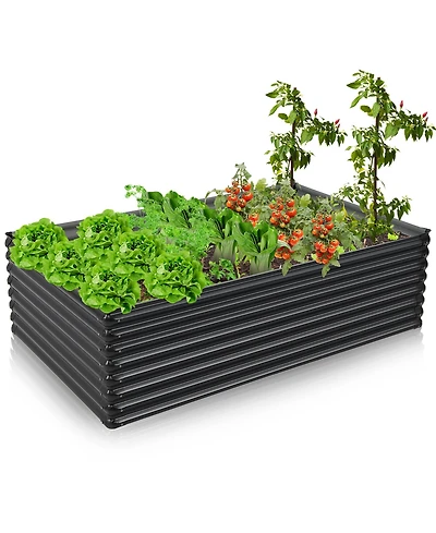 Costway Galvanized Raised Garden Bed Outdoor Planter Box Firewood Rack Log Holder