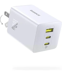 Baseus 100W Usb C Charger Block, 3-Port Foldable Compact Pps Wall Charger, Fast Charging Power Adapter White