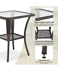 Flynama 3-piece Outdoor Chair&Table Set Chat Set 2-person Rattan Seating Group with Two Swiveling and Rocking Chairs and a Square Table for Garden, Pa