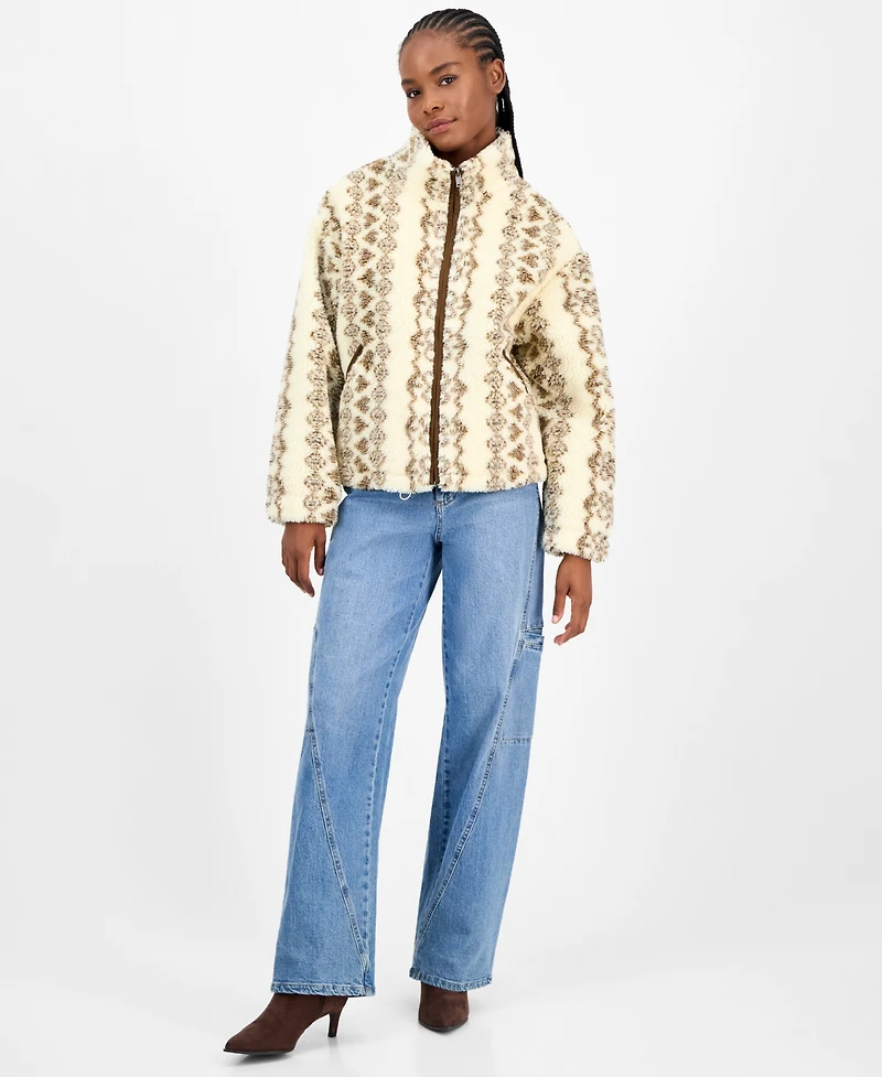 And Now This Women's Printed Faux-Sherpa Jacket, Macy's Exclusive