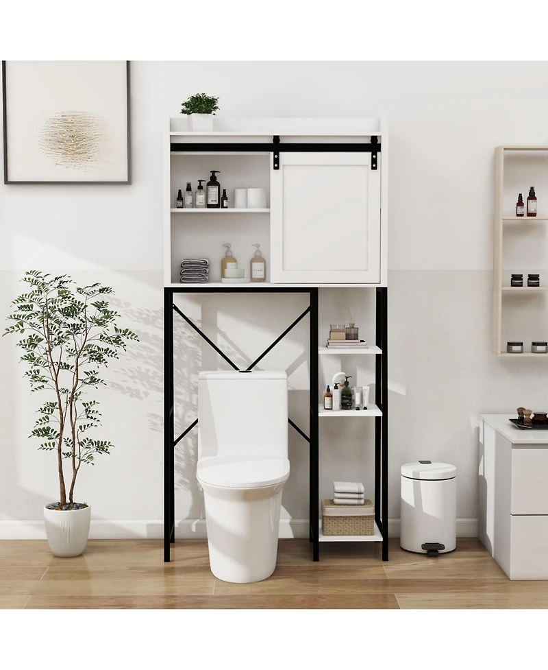 Casainc over-the-sink storage cabinet with sliding barn door, side rack and adjustable shelves