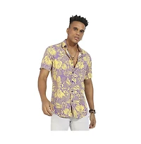 Campus Sutra Men's Lavender & Yellow Contrast Foliage Shirt
