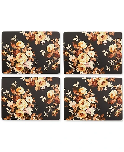 MacKenzie-Childs Wild Rose Brown Cork Back Placemats, Set of 4
