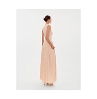 Milla Womens Nude Sleeveless Mock Neck Dress with a Pleated Maxi Skirt