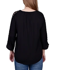 Ny Collection Petite 3/4 Sleeve Crochet Detail Top
