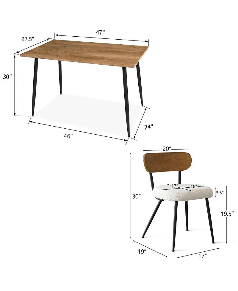 Maison Boucle Modern 5-Piece Dining Set, 47 Inch Wood Grain Table with Fabric Upholstered Chairs for Dining Room-Maison Boucle