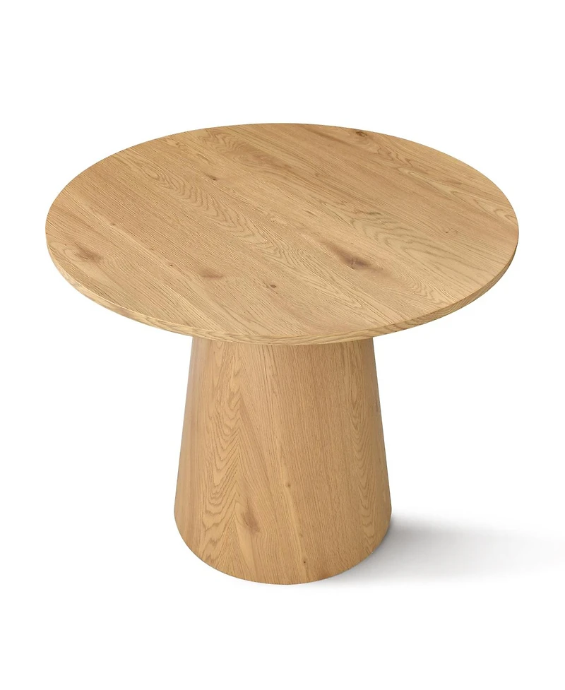 Maison Boucle 35 Inch Round Oak Veneer Dining Table Set with 2 Upholstered Chairs, Small Space Kitchen & Apartment Dining Room Furniture-Maison Boucle