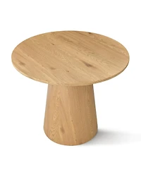 Maison Boucle 35 Inch Round Oak Veneer Dining Table Set with 2 Upholstered Chairs, Small Space Kitchen & Apartment Dining Room Furniture-Maison Boucle