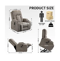 Power Lift Recliner Chair with Heat & Massage, Usb Port Cup Holders, Grey Electric Massage for Seniors-Maison Boucle