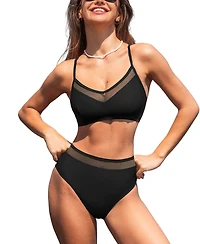 Cupshe Women's V-Neck Mesh Crisscross Back Bikini Set