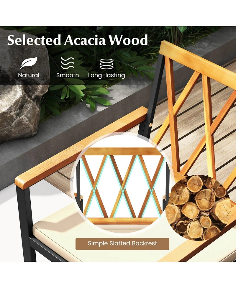 Gymax Set Of 5 Patio Acacia Wood Dining Set w/ Soft Seat Cushions Umbrella Hole for Yard