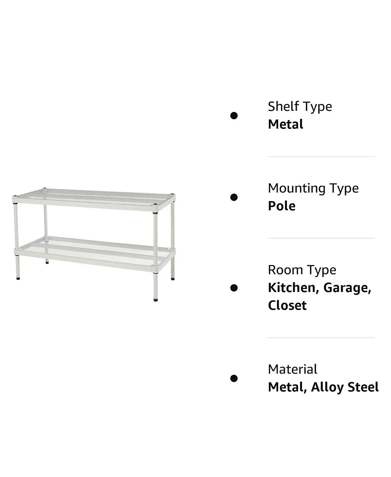 Design Ideas MeshWorks 2 Tier Full-Size Metal Storage Shelving Unit Rack, White