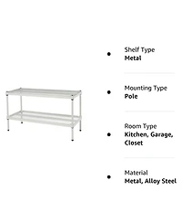 Design Ideas MeshWorks 2 Tier Full-Size Metal Storage Shelving Unit Rack, White