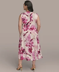 Donna Karan New York Women's Ribbed Knot Printed Midi A-Line Dress